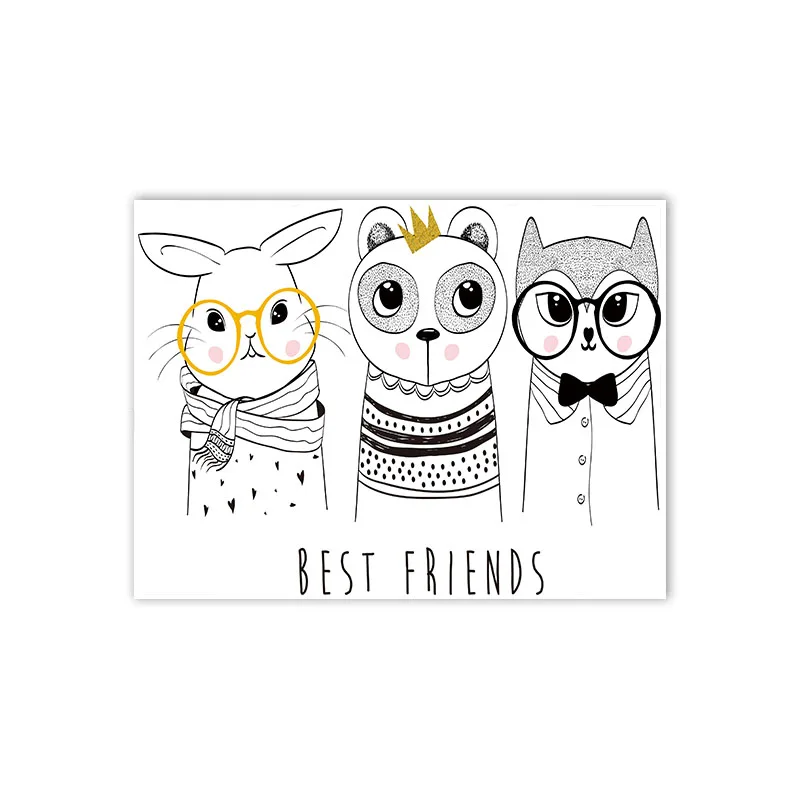 Черно-белый постер с животными в скандинавском стиле Ptinnts милый кролик панда