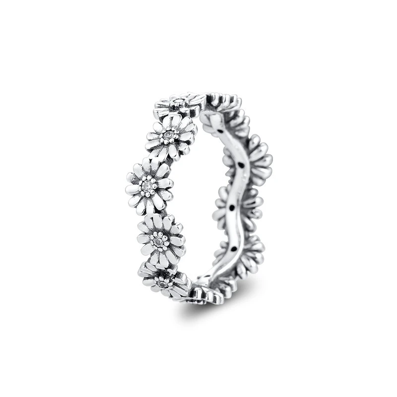 Сверкающие Ромашки Цветок Корона кольцо ювелирные изделия из стерлингового