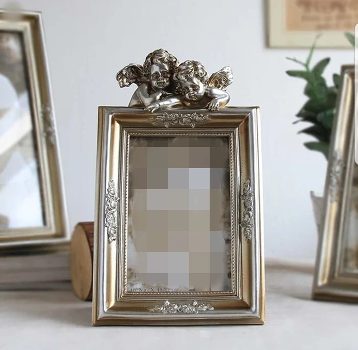 6 inch silvery Ретро фоторамки золотистого цвета, семейные свадебные фоторамки для пар, Фоторамки из смолы, стеклянные рамки для домашнего декора, овальные прямоугольные - Цвет: 6 inch silvery