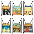 Винтажная сумка на шнурке с принтом в праздничном стиле, Пляжная женская сумка для хранения с узором, Женская Повседневная сумка для покупок, рюкзак для мальчиков и девочек