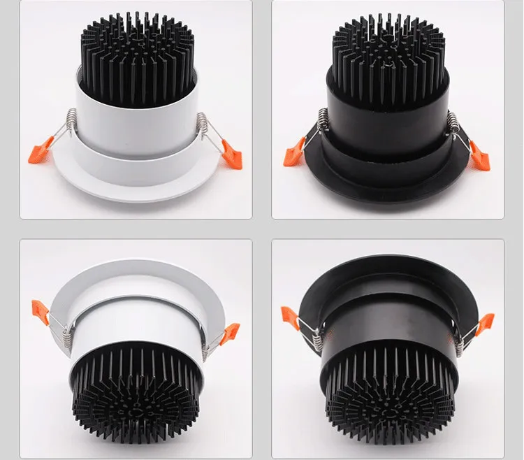 Luz descendente empotrada LED regulable, foco de techo con cuerpo blanco/Negro, 3W, 5W, 7W, 10W, 12W, con controlador LED 90-265V, 3000K, 4000K, 6000K