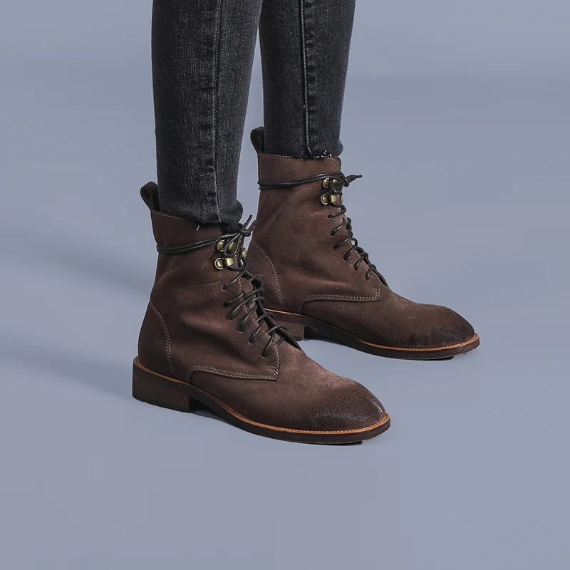 

Salu Black Ankle Boots Cow Suede Leather Shoes Woman Boots Women Autumn Winter 2020 Round Toe Luxury Brand Square Heel