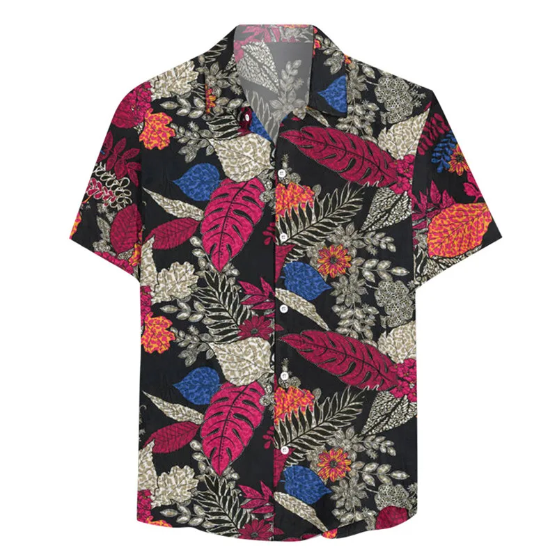 Популярная мужская летняя ретро блузка с цветочным принтом Повседневная тонкая