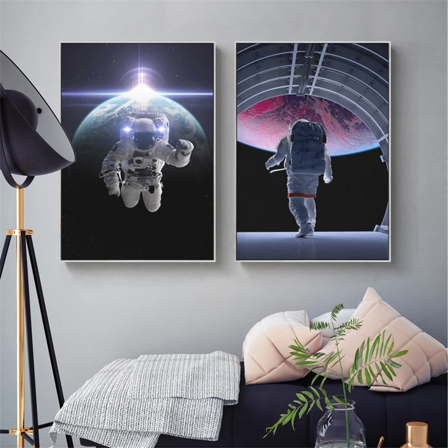 Ракетка Запуск астронавт пространство ограничение холст картина для дома Луна