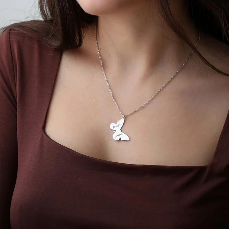 

Ожерелье с именем бабочки на заказ, цепочка до ключицы, регулируемое ожерелье из нержавеющей стали на заказ для женщин и девушек, подарок, юв...