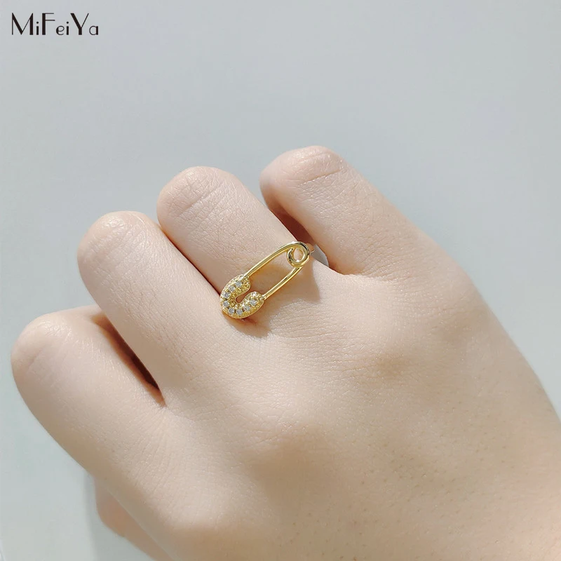 

MFY Luxury AAA+ Cubic Zircon Paper Clip Charm Wedding Open Ring For Women Fashion Gold Color Adjustable Wholesale Jewelry