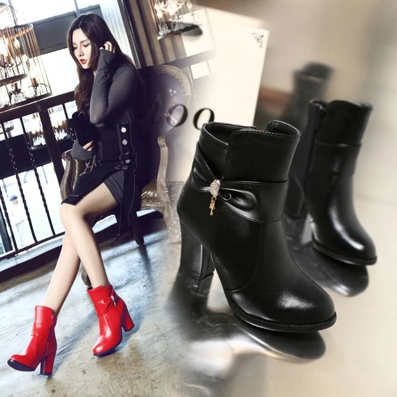 FXYCMMCQ Size 32-50 Women's Spring/fall Round Toe High Heel Fashion Ankle Boots M7-8