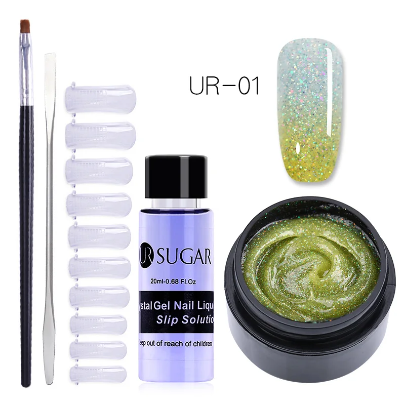 5Pcs set 1 UR SUGAR 15 мл голографический Блестящий Быстрый строительный поли набор для маникюра гель-лаком тепловой поли гель продлевающий половой акт лак кончик ногтей строительный УФ-гель - Цвет: 5Pcs set 1