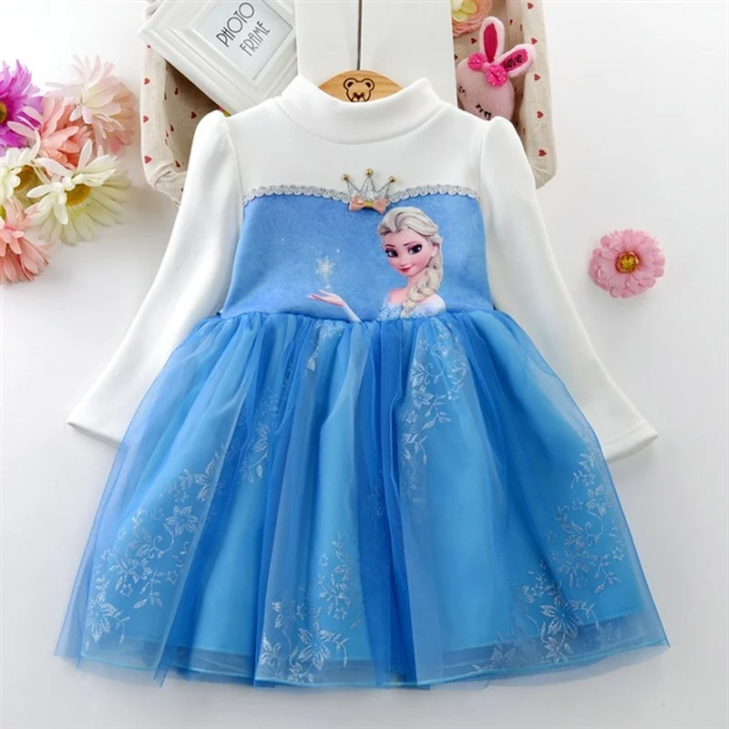 

Winter Fleece Kids Dresses for Girls Vestidos Fashion Frozen Elsa Princess Costume Party Birthday Christmas Children Outfits