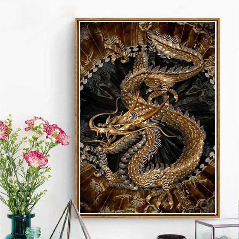 NEW Diamond Embroidery Chinese Gold Dragon Modern Wall Art Pop Art Wall Frames Picture for Living Room