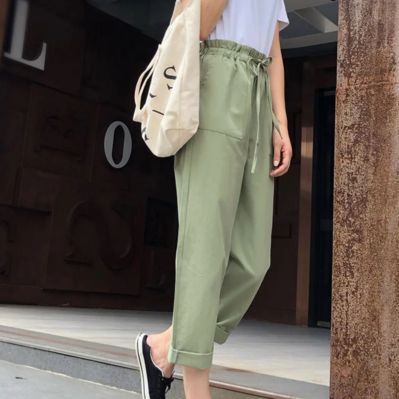 Женские повседневные широкие брюки корейский стиль шаровары свободные с высокой