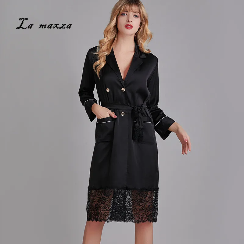 

Women Robe Summer 2020 Black Sexy Fashion Ladies Casual Night Robe Bathrobe Plus Size