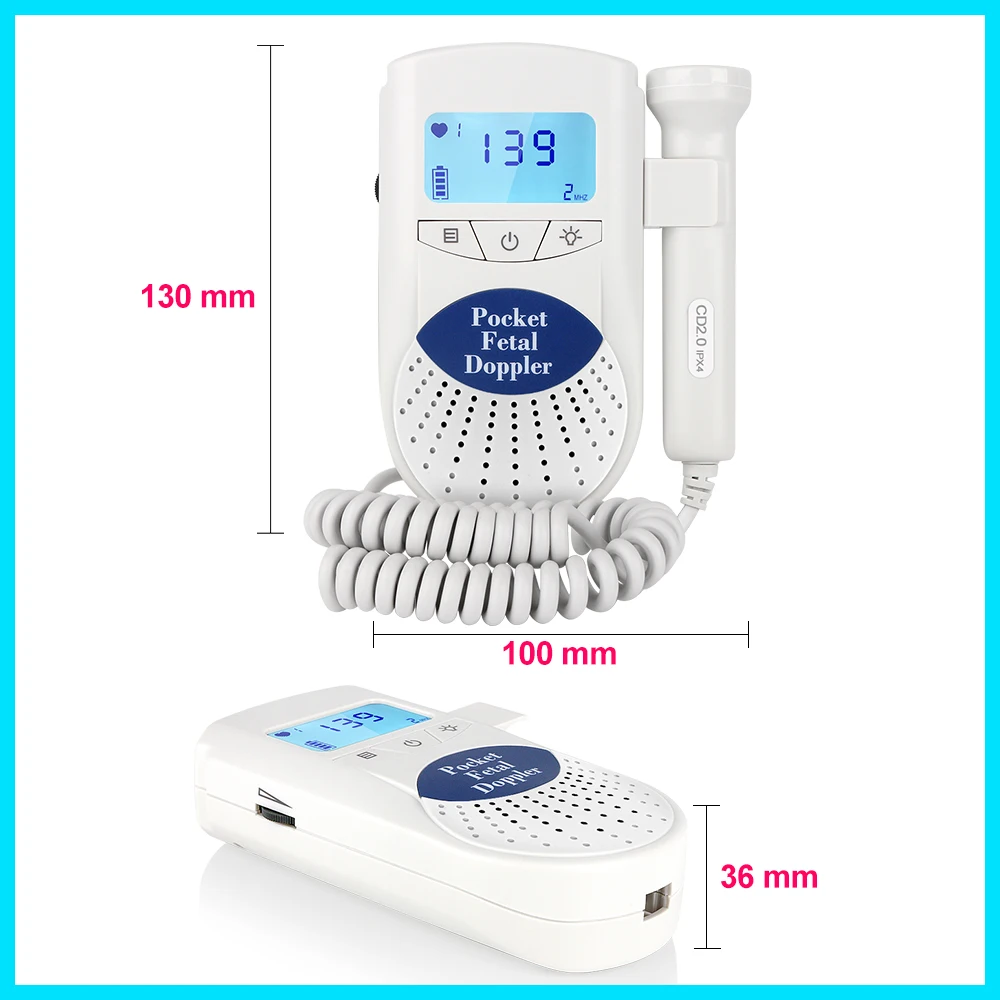 RZ Fetal Doppler Ultrasound Sound Baby Heartbeat Monitor  Detector LED Digital Prenatal Pocket FD-100 Fetal Doppler images - 6
