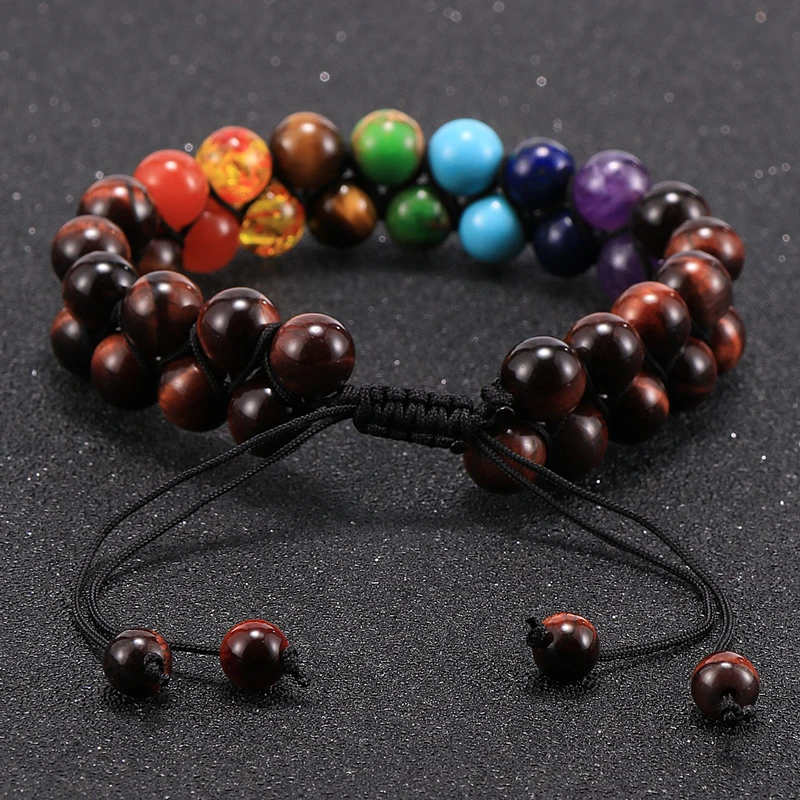 8 мм женский и мужской браслет из натурального камня 7 чакр целебный баланс 2 слоя