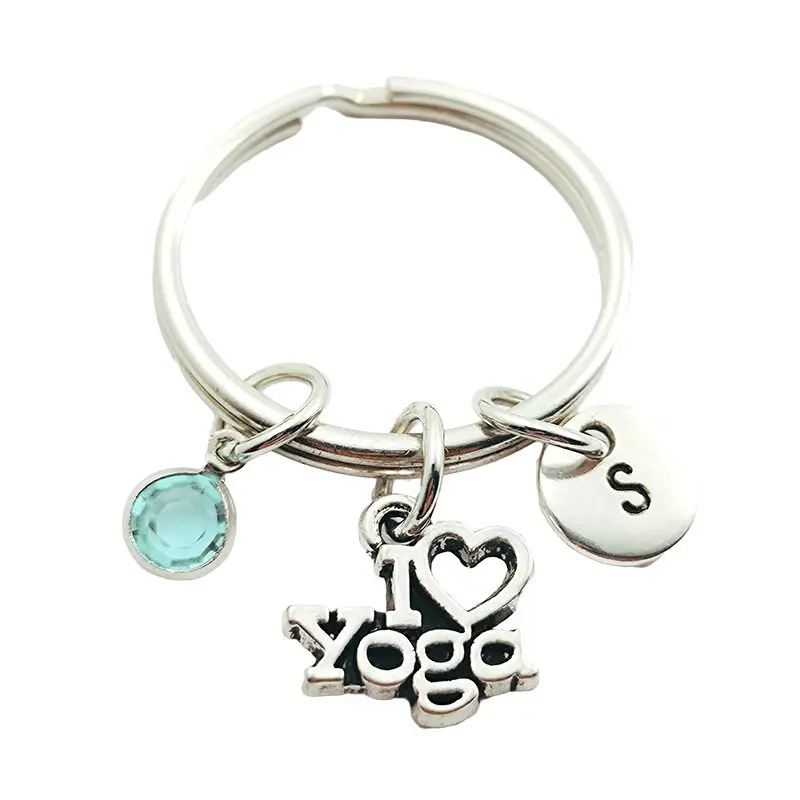 

Love Yoga Creative Initial Letter Monogram Birthstone Keychains Keyrings Fashion Jewelry Women Gifts Accessories Pendants