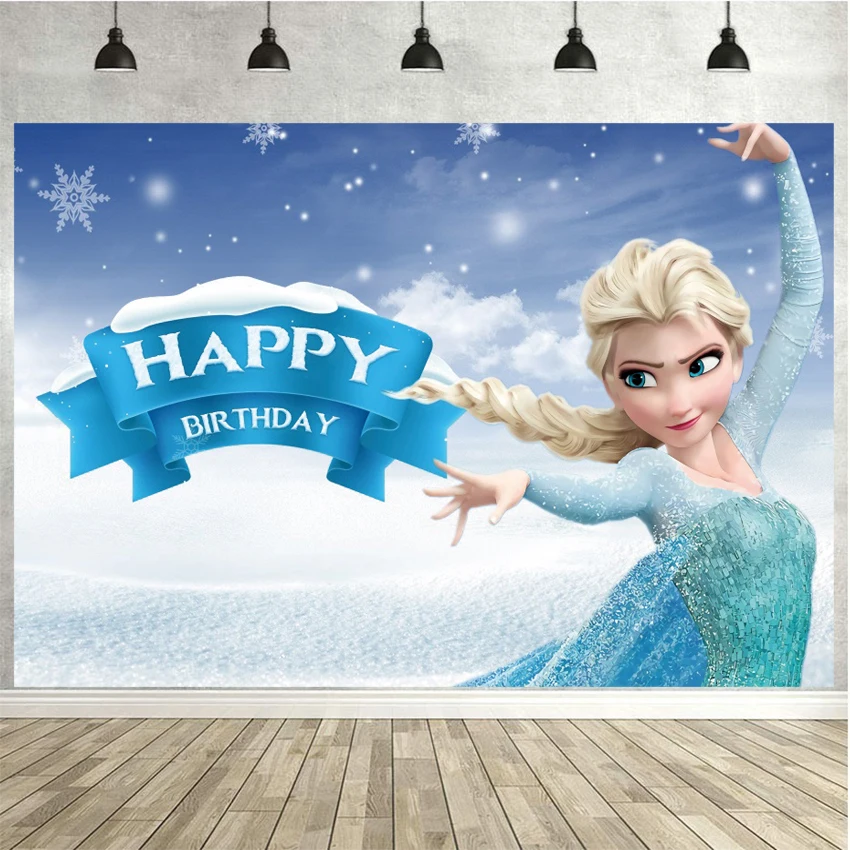 

Happy Birthday White Snow Girl Princess Party Backdrop Cake Smash Table Banner Decor Custom Newborn Baby Shower Photo Background