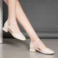 women low heels cover toe ankle strap sandals ol office dress shoes lady black mary janes ladies plus size 34 42 shoe