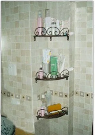 

Wrought Iron Shelf Wall Mount Bathroom Toilet Tripod Corner Storage Rack Simple Bathroom Single Layer