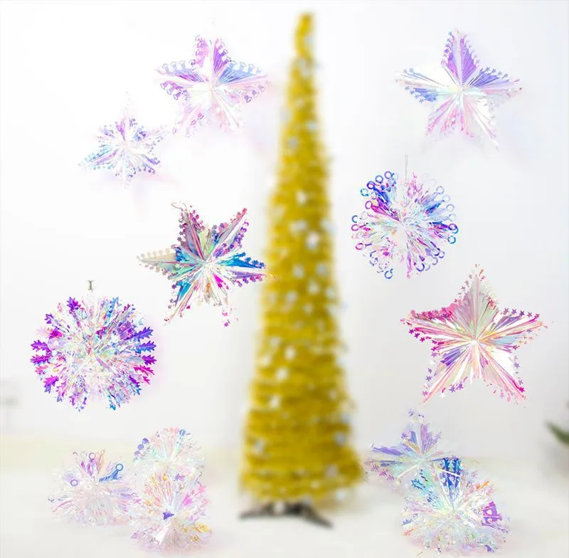 Colorful Reflected Light Laser Flower Star Christmas Ornament Tree Top Hanging Pendant Home Party Decor Accessories | Дом и сад