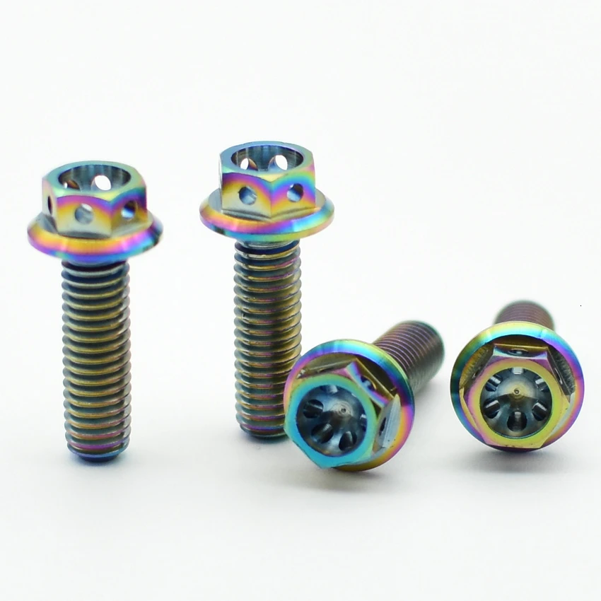 Титановые болты M6 10-50 мм DIY MTB Ti/Gold/Muticolor полый фланец с наружной шестигранной головкой Ti винты Ti Упаковка застежек из 4 штук