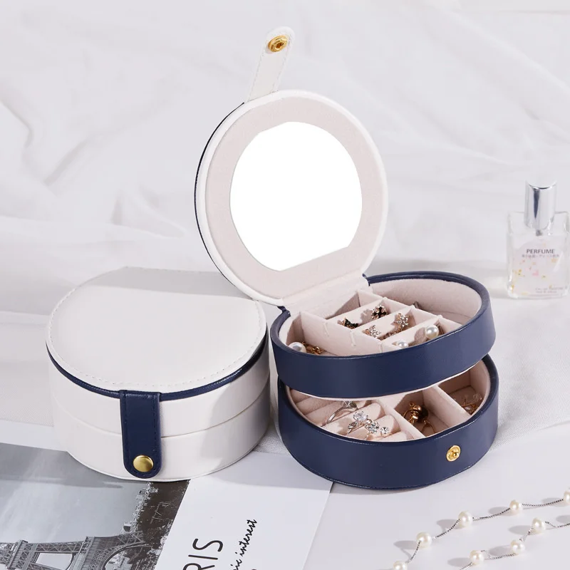 

Round Portable Jewelry Box Princess European Korean Mini Luxury Simple Earrings Stud Hand Jewelry Storage Box