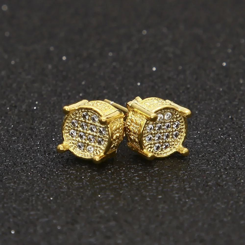 

Round Shape Bling Bling Iced Out Cubic Zircon Mirco Pave Prong Setting Brass Earrings Fashion Hip Hop Jewelry BE001