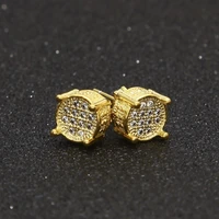 round shape bling bling iced out cubic zircon mirco pave prong setting brass earrings fashion hip hop jewelry be001