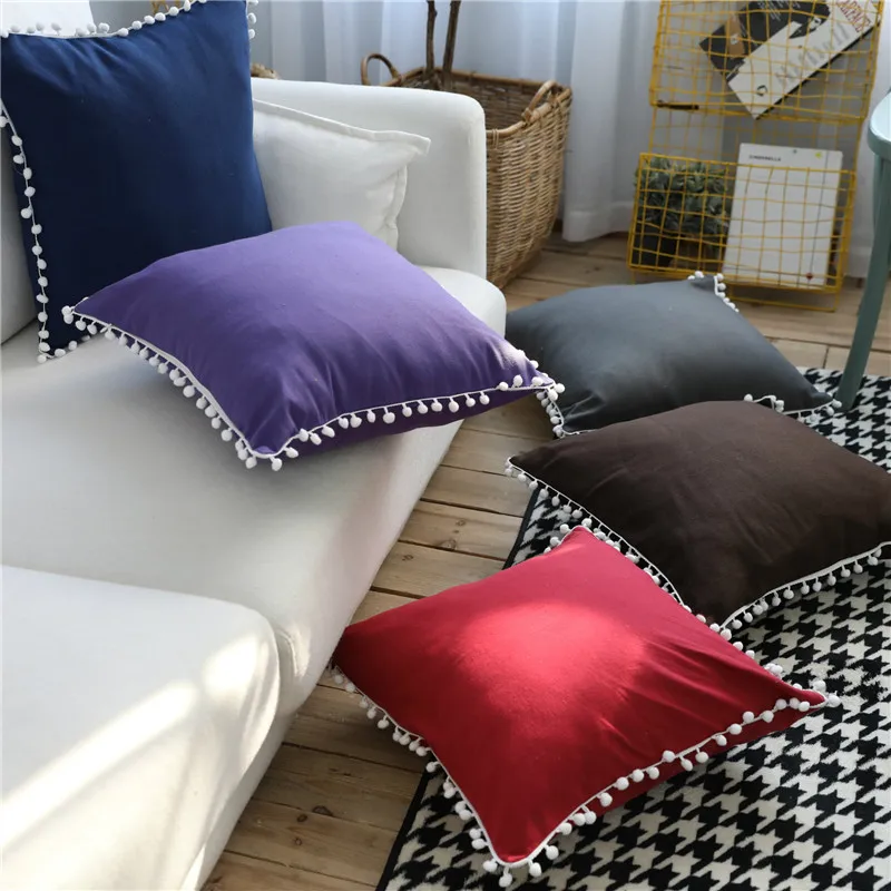 

Ins Nordic Solid Color Pillowcase Sweet White Ball Cotton Sofa Cushion Cover Simple Princess Bedroom Decor