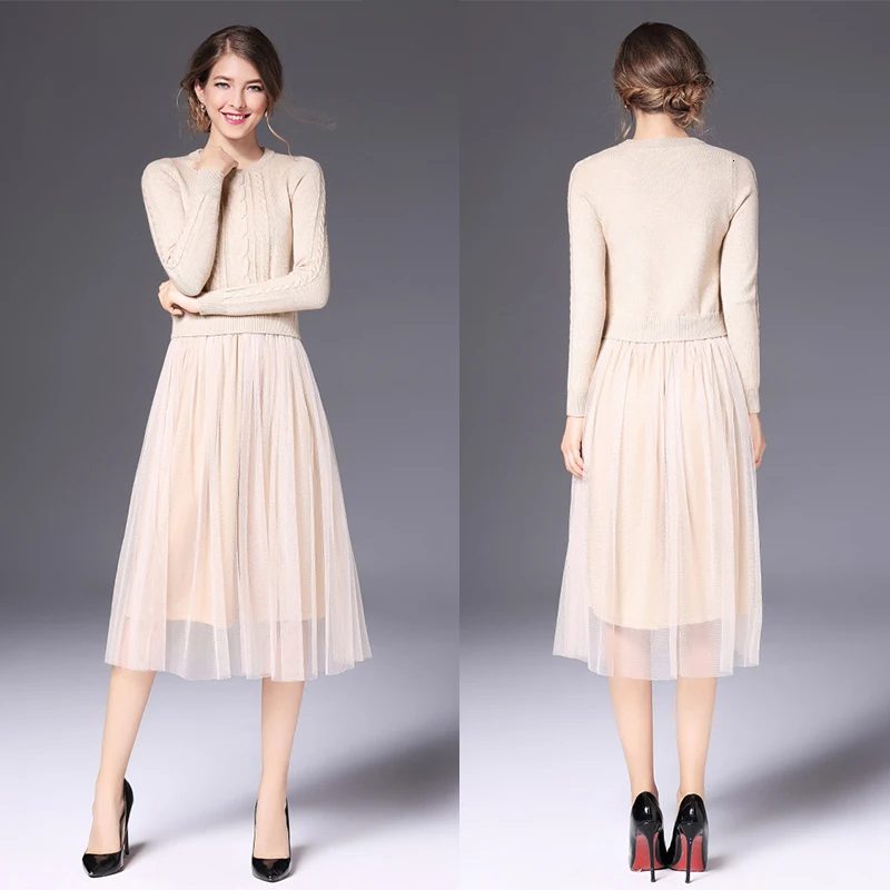 Женское вязаное платье-свитер с длинным рукавом Элегантное повседневное и