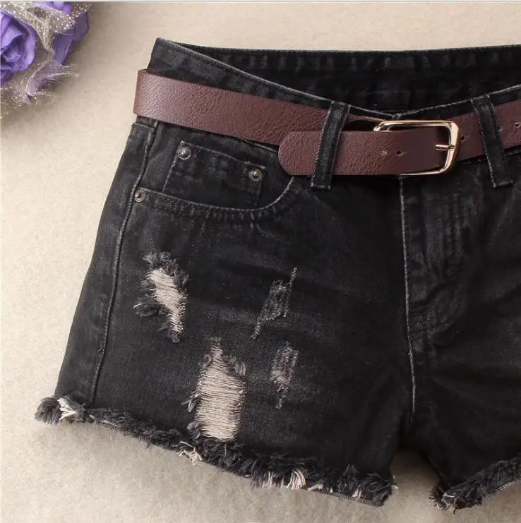 

Middle Waist Female Summer Frayed Ripped Black Jeans Shorts Hole Tassel Sknny Streetwears Sexy Denim Short Size 25/32 S185