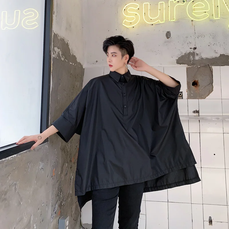 

and Summer Shirt shirt personality dark design young men Benfeng bat sleeve short-sleeved hair stylist loose department of the m