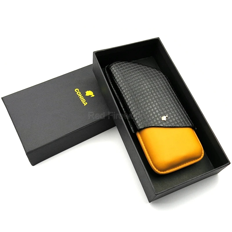 COHIBA Black&ampYellow Leather Cigar Case 3 Cigars Tube Humidor Checked Design Travel Cases | Дом и сад