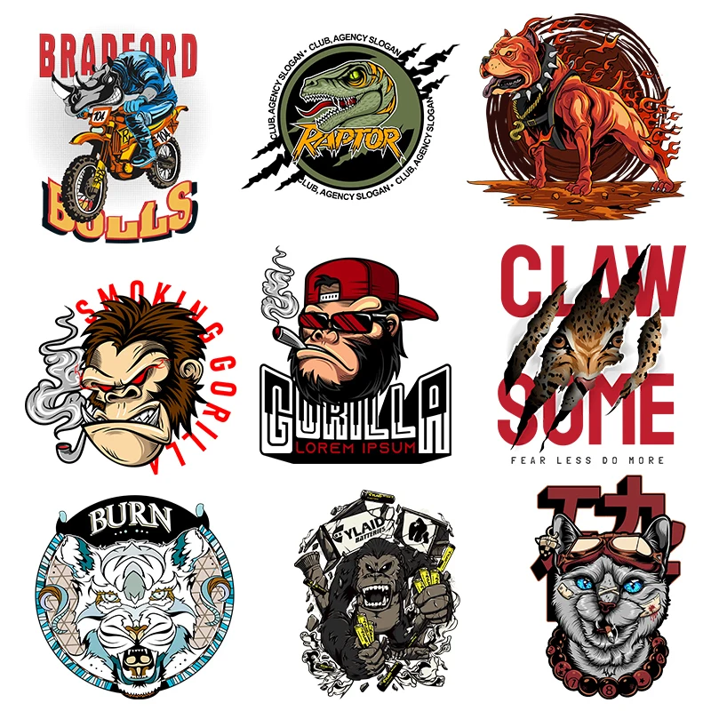 

Bulldog Lizard Monkey Heat Transfer Patches For Clothing Printed Diy Fiercely Animal Transfert Thermocollants T-shirt Applique