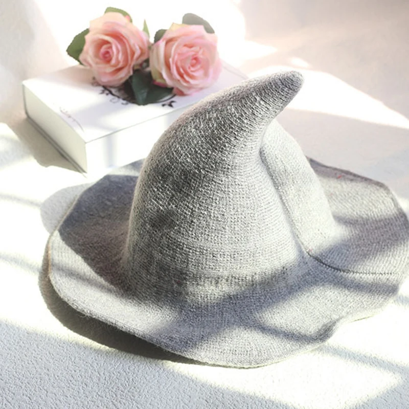 

Женская шляпа ведьмы на Хэллоуин, костюм для косплея, вязаная шляпа с широкими полями для вечеринки EDF88