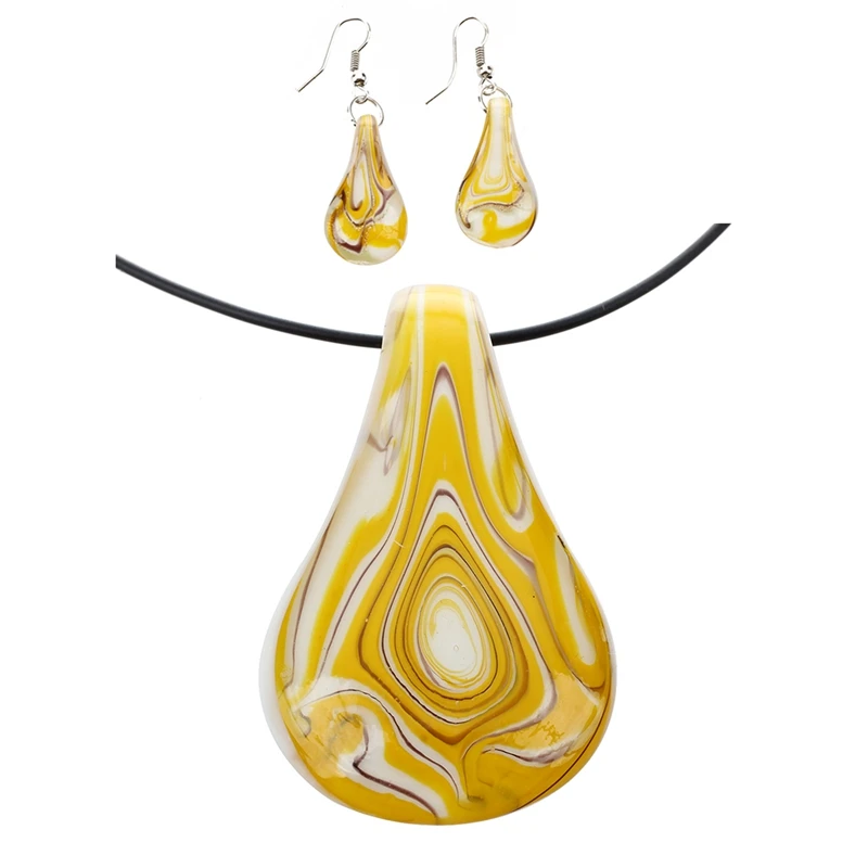 Комплект из муранского ожерелья с каплями воды + серьги желтого цвета|Ювелирные