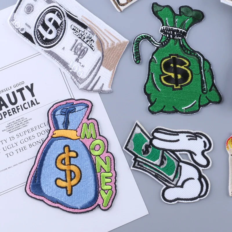 Cartoon Dollar Embroidery Iron on Patches Purse Creative Banknote Printing for Clothing DIY Appliqued 3D Hot Sale | Дом и сад