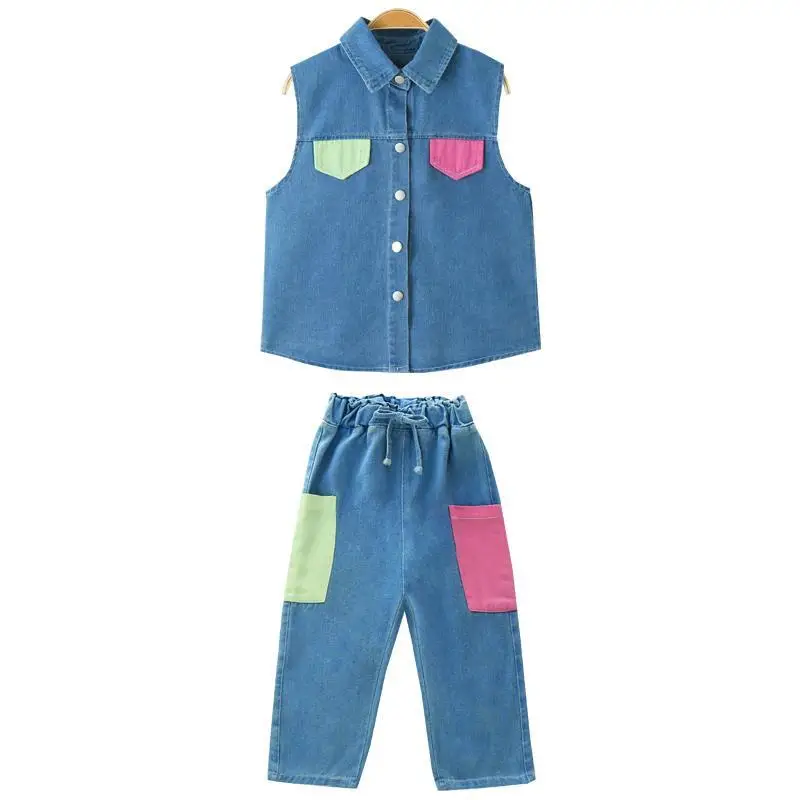 

Kids Summer Clothes Set for Girls Denim Shirt And Pants 2pcs Children Outfits 2021 New Girls Clothing Tracksuit 6 8 10 12 Years