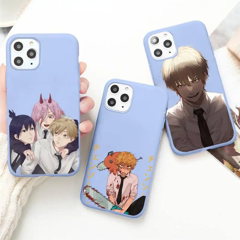 

Japan anime Chainsaw Man Phone Case Candy Color for iPhone 6 7 8 11 12 s mini pro X XS XR MAX Plus