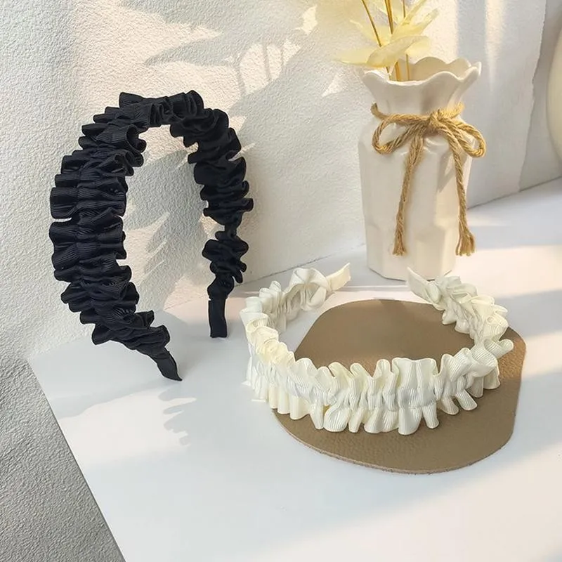 

Retro Wide Folds Black White Bezel Hairbands For Women Vintage Hoop Party Bride Wedding Hair Bands Accessories 2021 New Hot