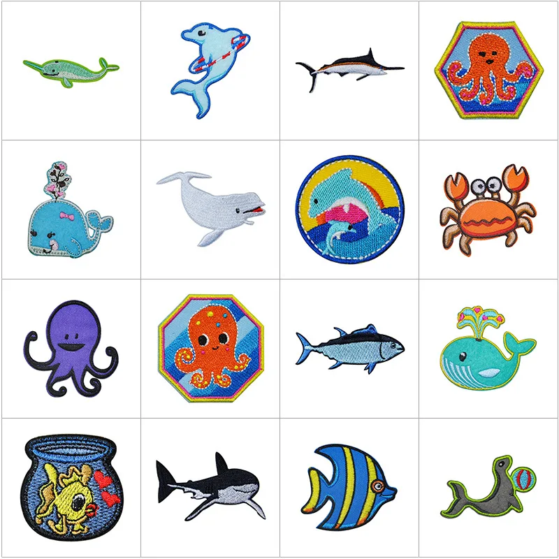 

100pcs/lot Embroidery Patch Cartoon Sea Animals Clothing Decoration Sewing Accessories Craft Diy Iron Heat Transfer Applique