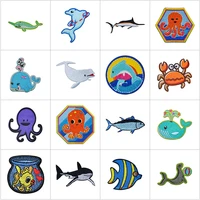 100pcslot embroidery patch cartoon sea animals clothing decoration sewing accessories craft diy iron heat transfer applique