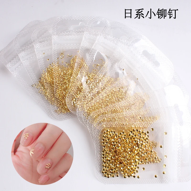 30 Styles 500Pcs/bag 0.8-2mm Ultra-small Nail Metal Rivets Charms Gold/Silver for DIY Nails Decoration, 3D Nail Rivets Studs 11m