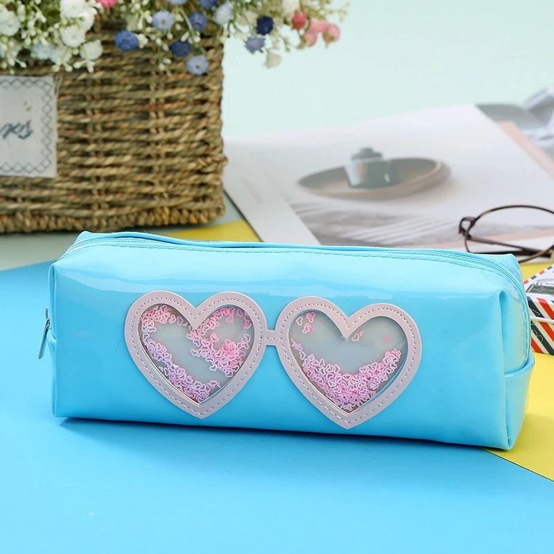 Пенал с блестками пентаграмма любовь сердце очки пенал для школы милый Футляр