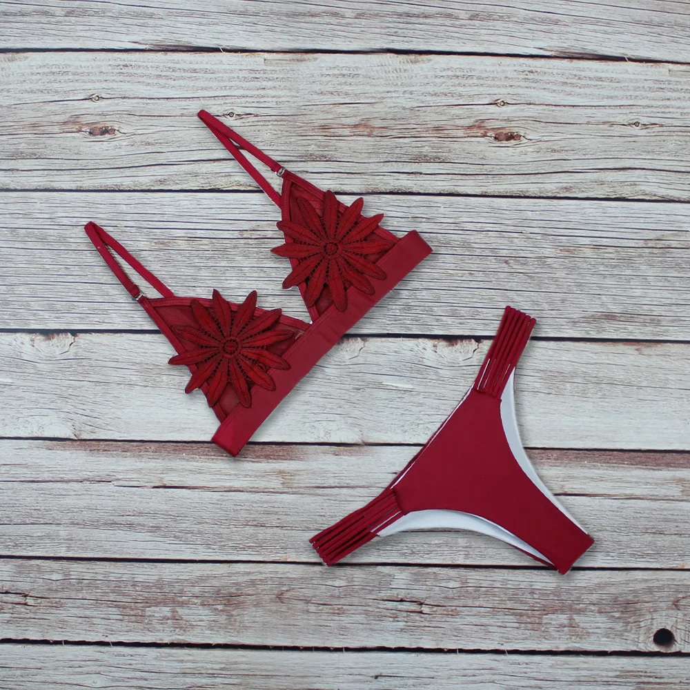 

Sexy Bikini 2020 White Mesh Embroidered Flower Strappy Biquini Micro Bathing Suit Swimsuit Thong Swimwear Women Brazilian Bikini