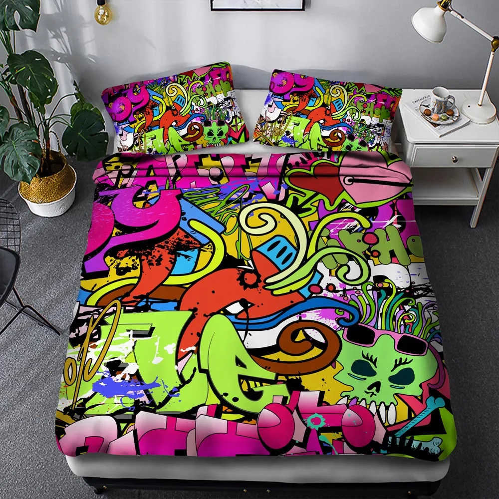 

Cartoon Hip-Hop Pattern Duvet Sheet Artistic Bed Linens with Beautiful Image Print Bespoke Bedcloth Cover for New Year Gift
