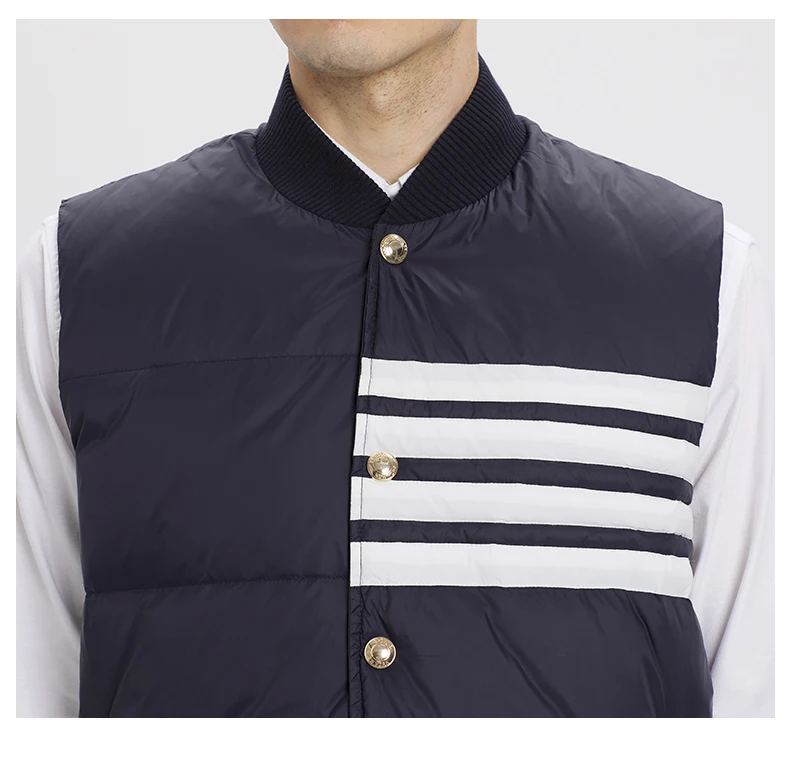 

2021 TB THOM Fashion Brand Coats Men Loose Short Jacket Striped Solid Down Vest Casual Thick Winter Clothing