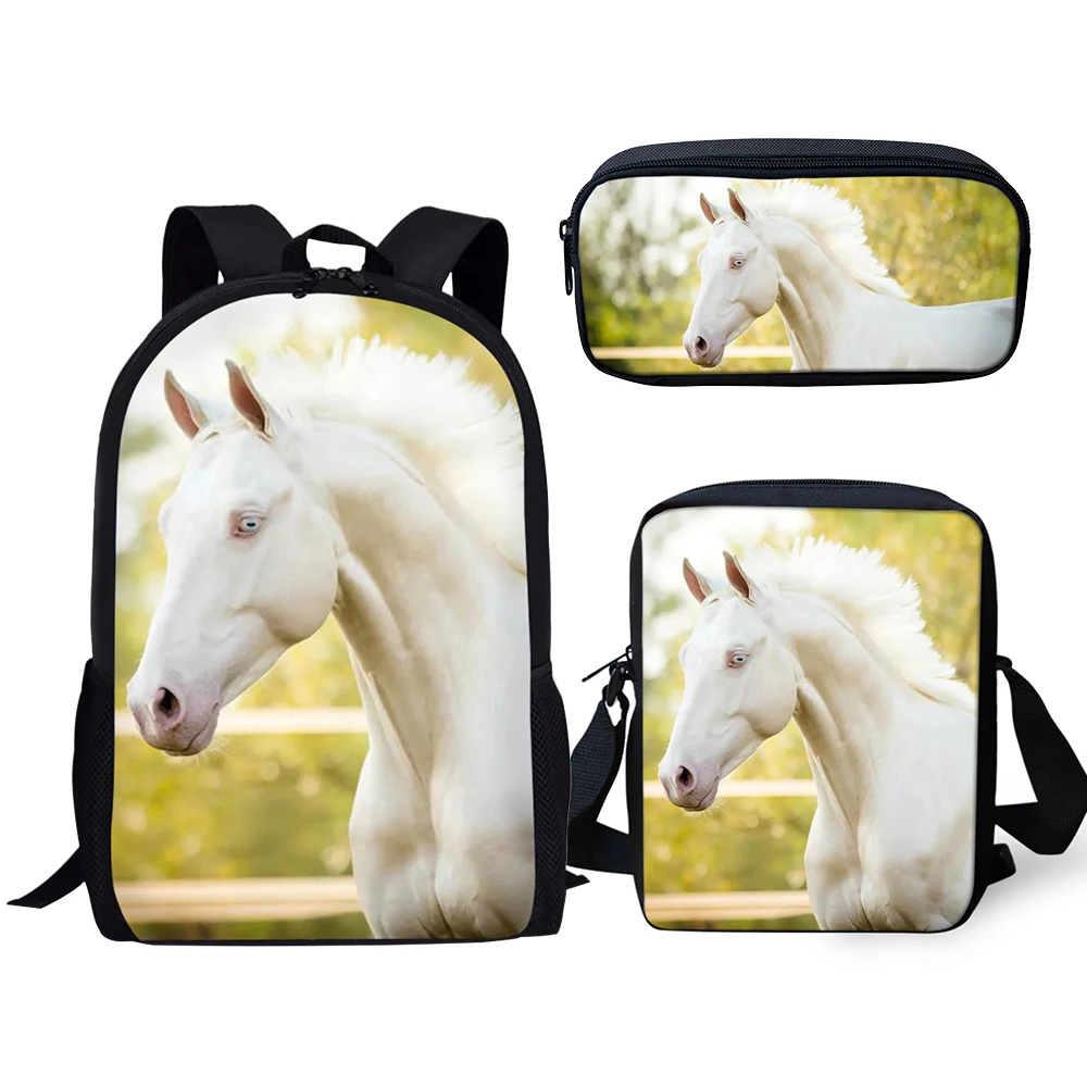 HaoYun Fashion Children's Backpack Kawaii Horse Pattern Kids School Book Bags 3PCs Set Students Backpack/Flaps Bag/Pen Bags