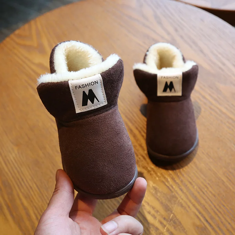 Детские зимние ботинки однотонные розовые желтые ботильоны без шнуровки теплая