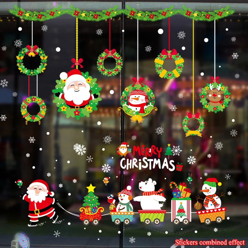 

Santa Claus pulls the train Christmas Wall Sticker for Glass window home decoration Mural Decals wallpaper New Year stickers