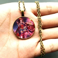 two dimensional cartoon picture cosplay crystal glass necklace alloy jewelry